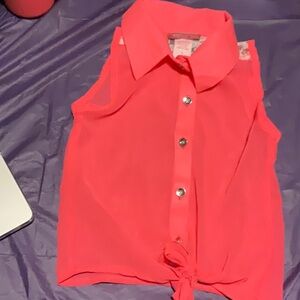 Girls Pink| Sleeveless Button-Down Top - Hot Pink SZ-4